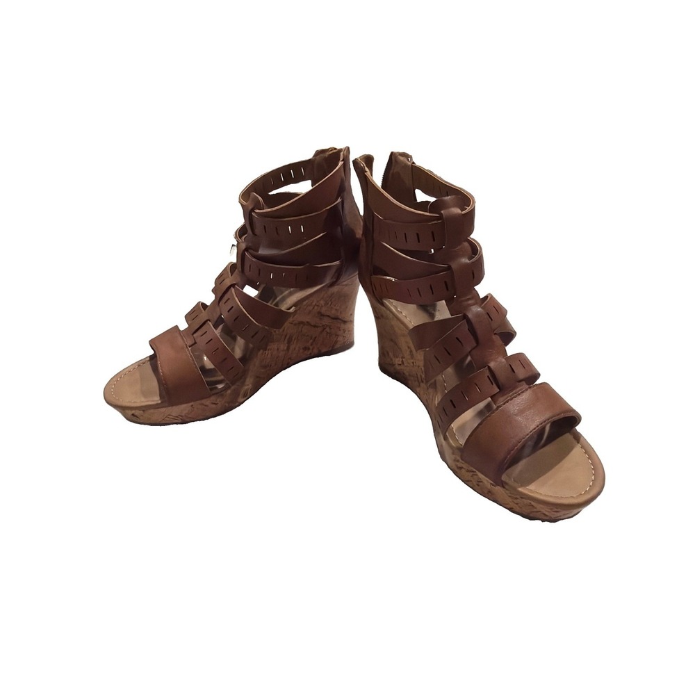 American Eagle Women's Size 9 Tan Brown Gladiator Cork Wedge Sandals Boho